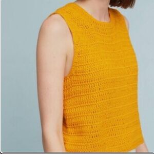Anthropologie Moth Marigold Yellow Crochet Keyhole Sleeveless Sweater Vest Top